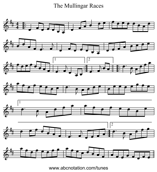 The Mullingar Races - staff notation