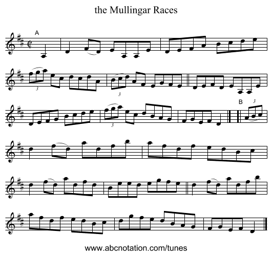the Mullingar Races - staff notation
