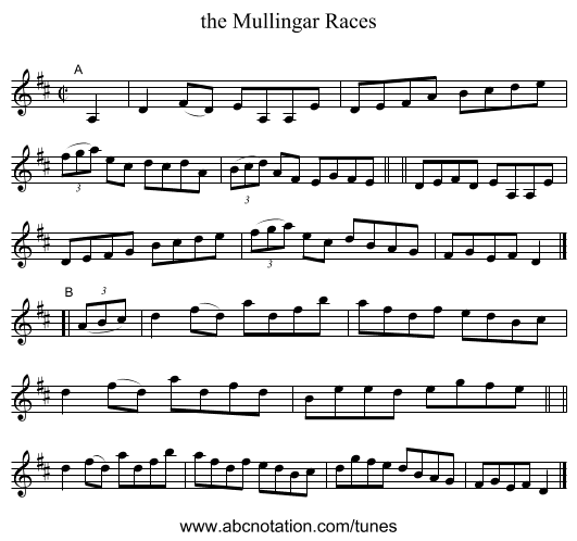 the Mullingar Races - staff notation