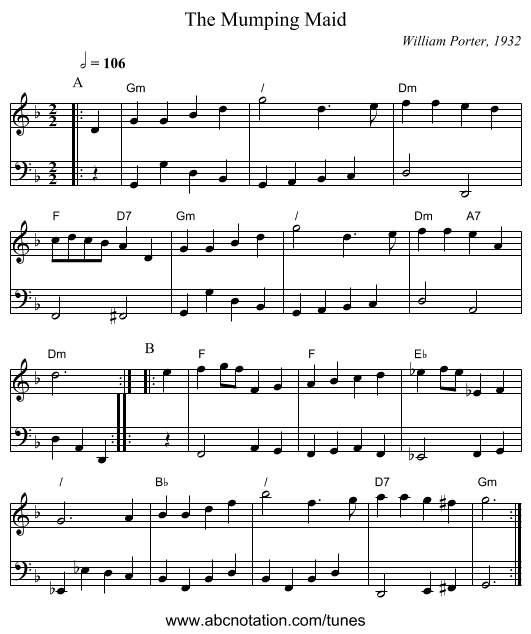 The Mumping Maid - staff notation