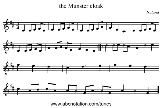 the Munster cloak - staff notation