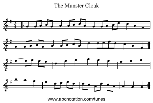 The Munster Cloak - staff notation
