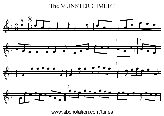 The MUNSTER GIMLET - staff notation