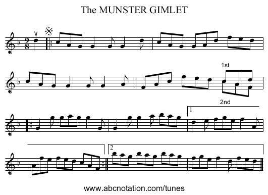 The MUNSTER GIMLET - staff notation