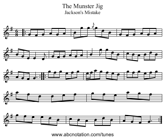 The Munster Jig - staff notation