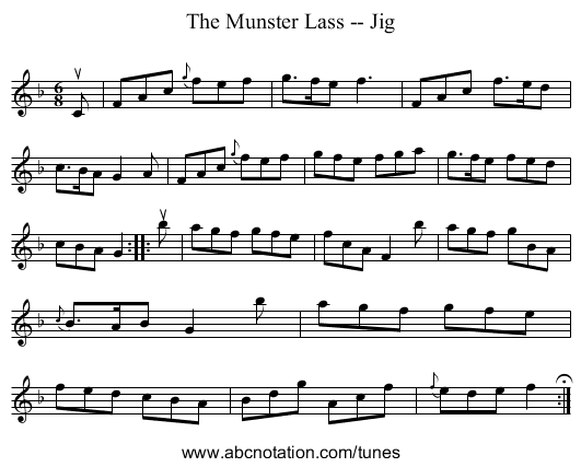 The Munster Lass -- Jig - staff notation