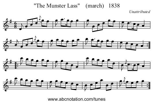 The Munster Lass    (march)   1838 - staff notation
