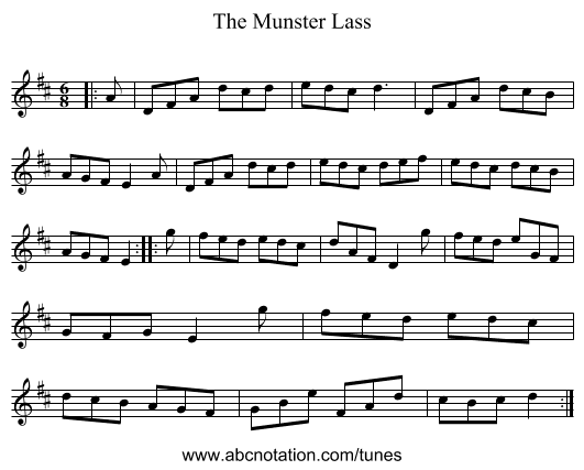 The Munster Lass - staff notation