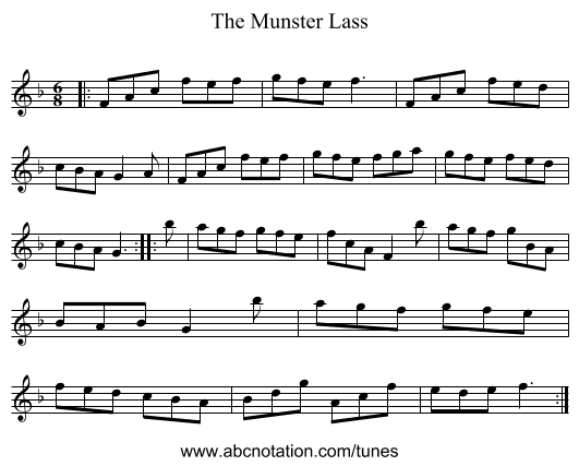 The Munster Lass - staff notation