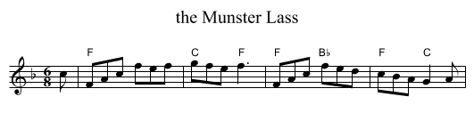 the Munster Lass - staff notation