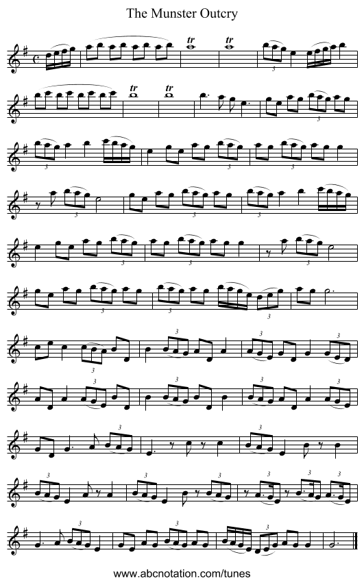 The Munster Outcry - staff notation