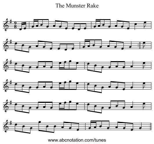 The Munster Rake - staff notation