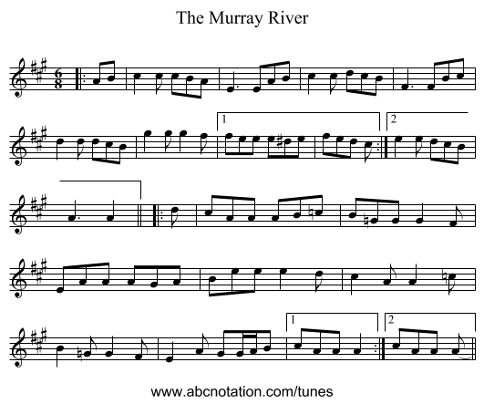 The Murray River - staff notation