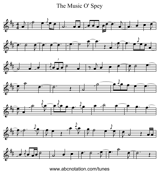 The Music O' Spey - staff notation