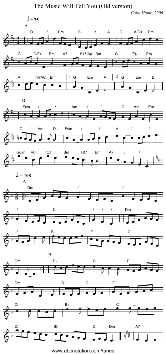 The Music Will Tell You (Old version) - staff notation