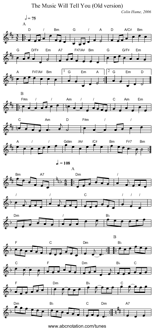 The Music Will Tell You (Old version) - staff notation