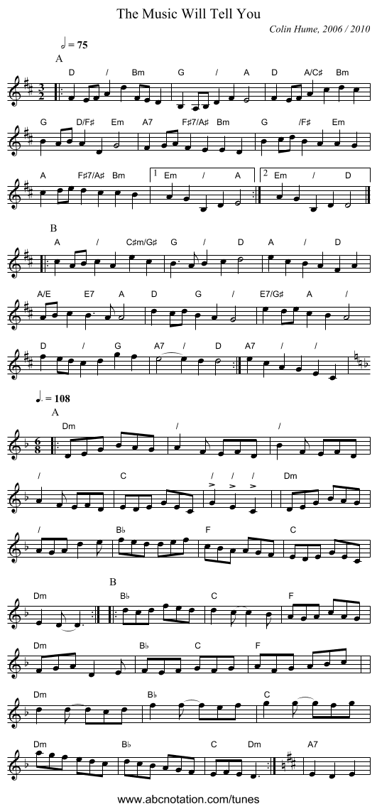 The Music Will Tell You - staff notation