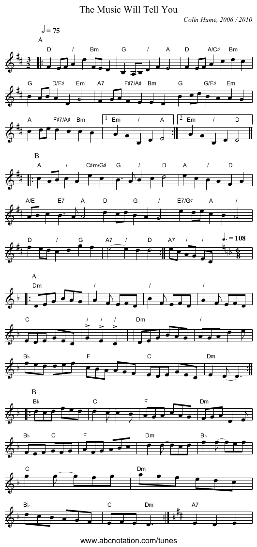 The Music Will Tell You - staff notation