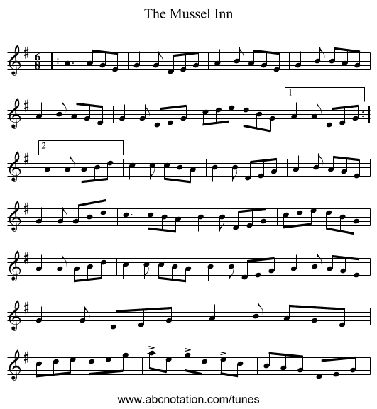 The Mussel Inn - staff notation