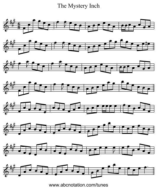 The Mystery Inch - staff notation