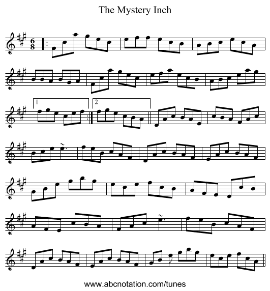 The Mystery Inch - staff notation