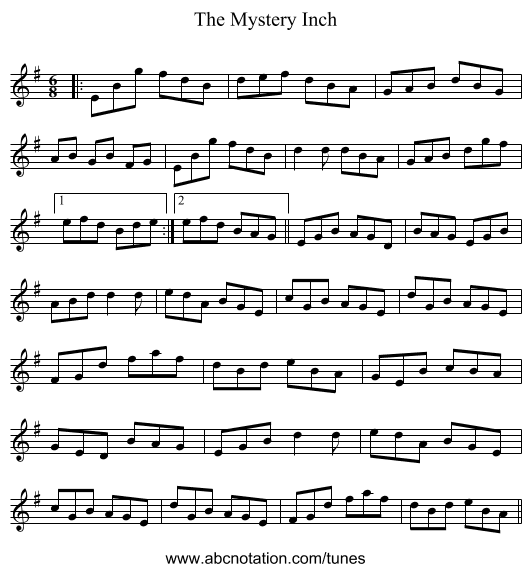 The Mystery Inch - staff notation