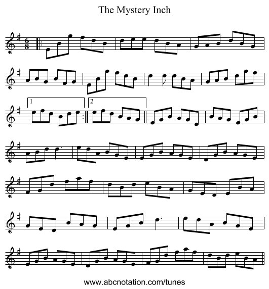 The Mystery Inch - staff notation