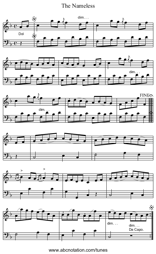 The Nameless - staff notation