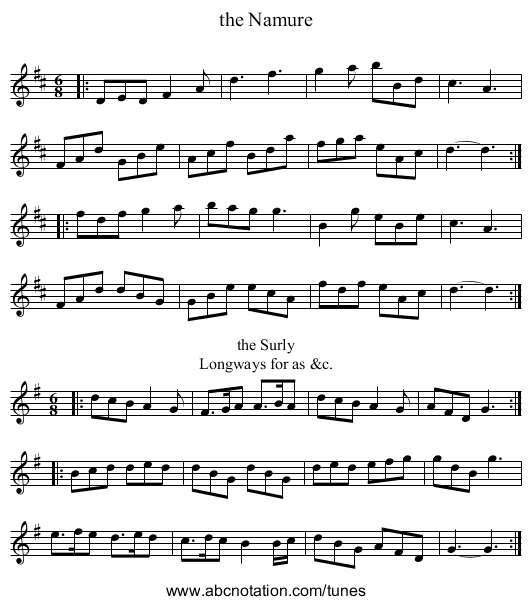 the Namure - staff notation