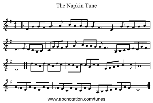 The Napkin Tune - staff notation