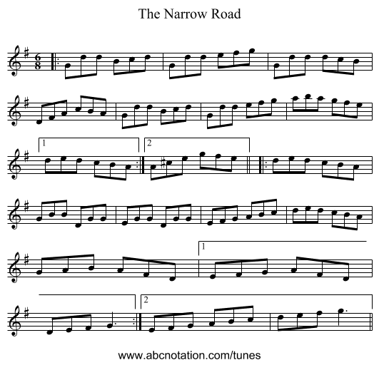 The Narrow Road - staff notation