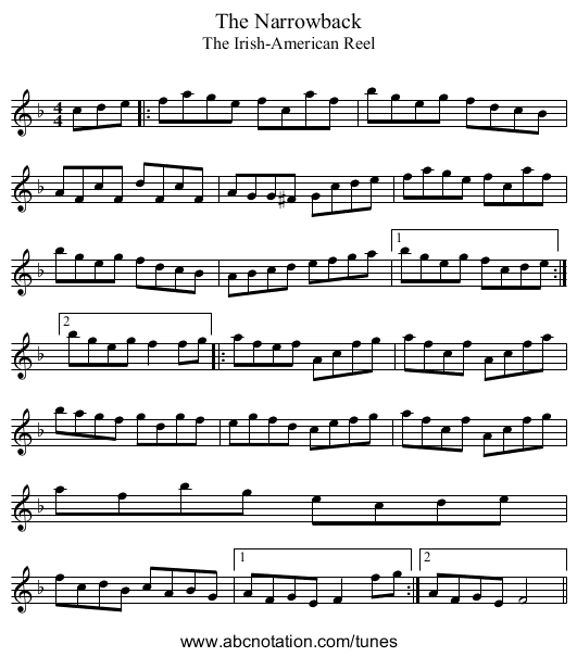 The Narrowback - staff notation