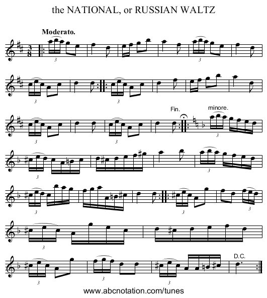 the NATIONAL, or RUSSIAN WALTZ - staff notation