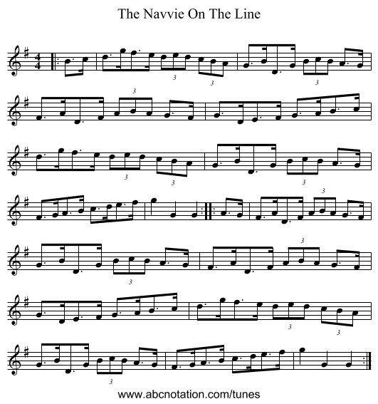 The Navvie On The Line - staff notation