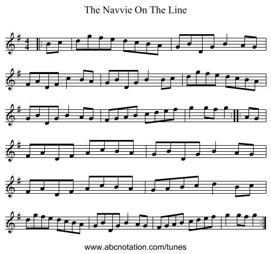 The Navvie On The Line - staff notation