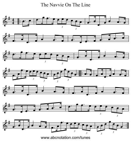 The Navvie On The Line - staff notation