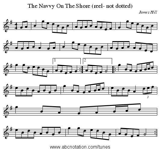 The Navvy On The Shore (reel- not dotted) - staff notation