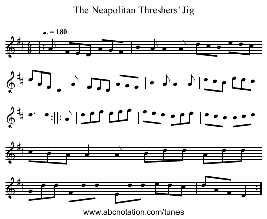 The Neapolitan Threshers' Jig - staff notation