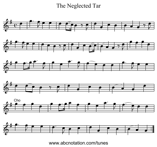 The Neglected Tar - staff notation