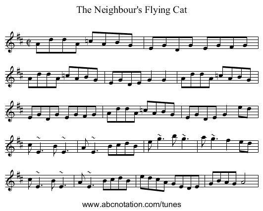 The Neighbour's Flying Cat - staff notation