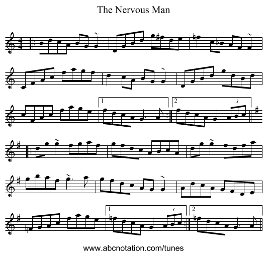 The Nervous Man - staff notation