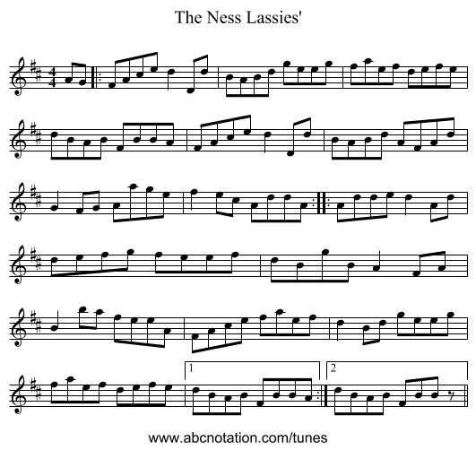 The Ness Lassies' - staff notation