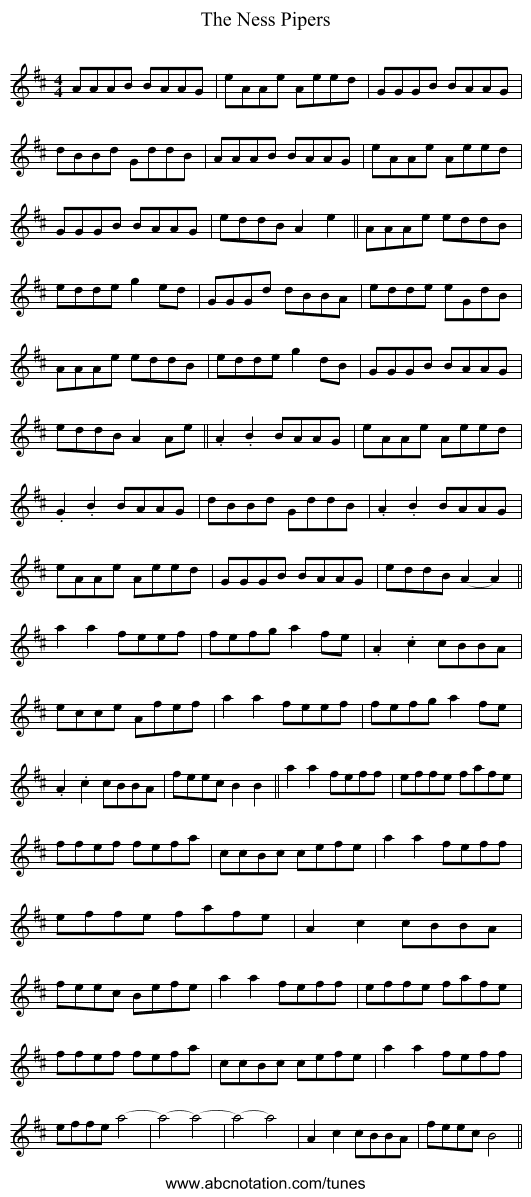 The Ness Pipers - staff notation