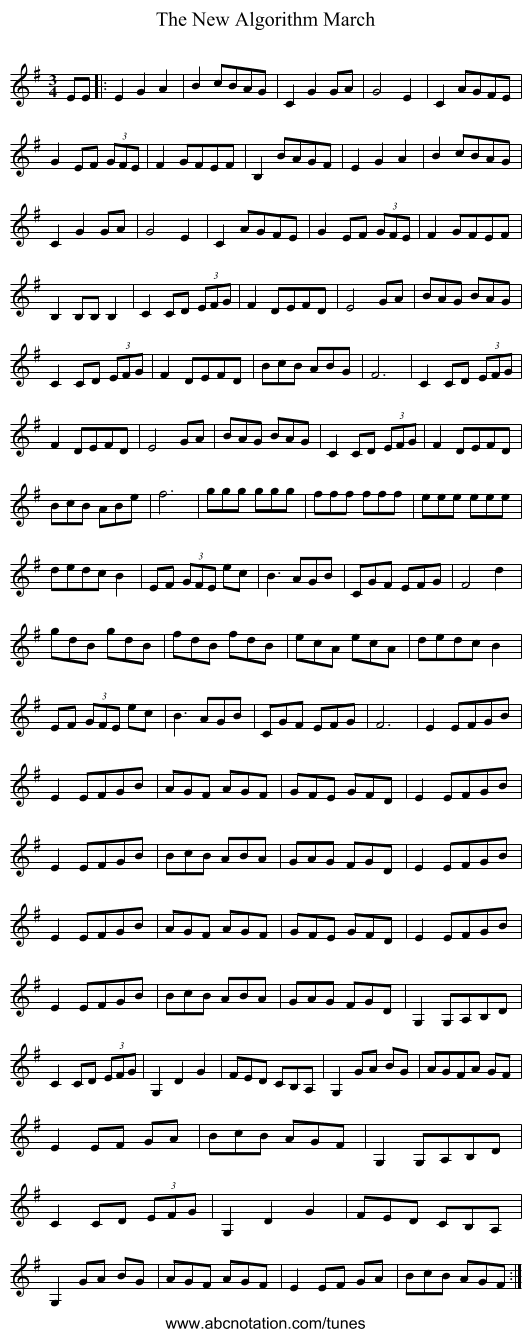 The New Algorithm March - staff notation