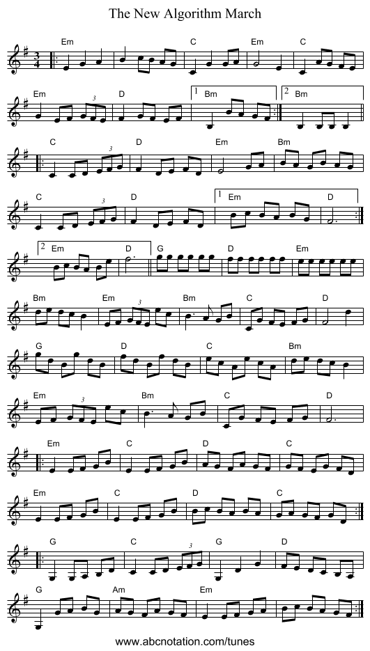 The New Algorithm March - staff notation