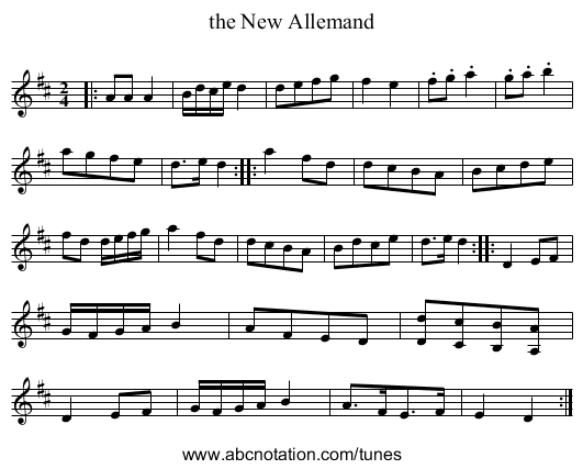 the New Allemand - staff notation