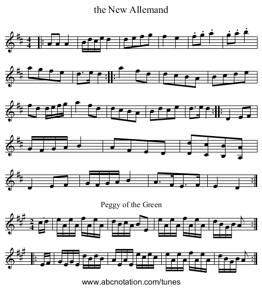 the New Allemand - staff notation