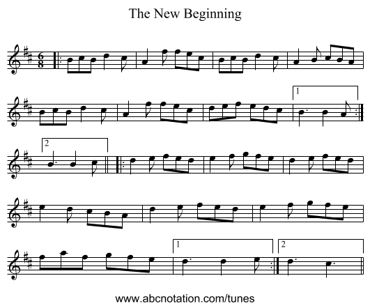 The New Beginning - staff notation