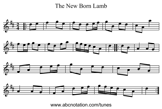The New Born Lamb - staff notation