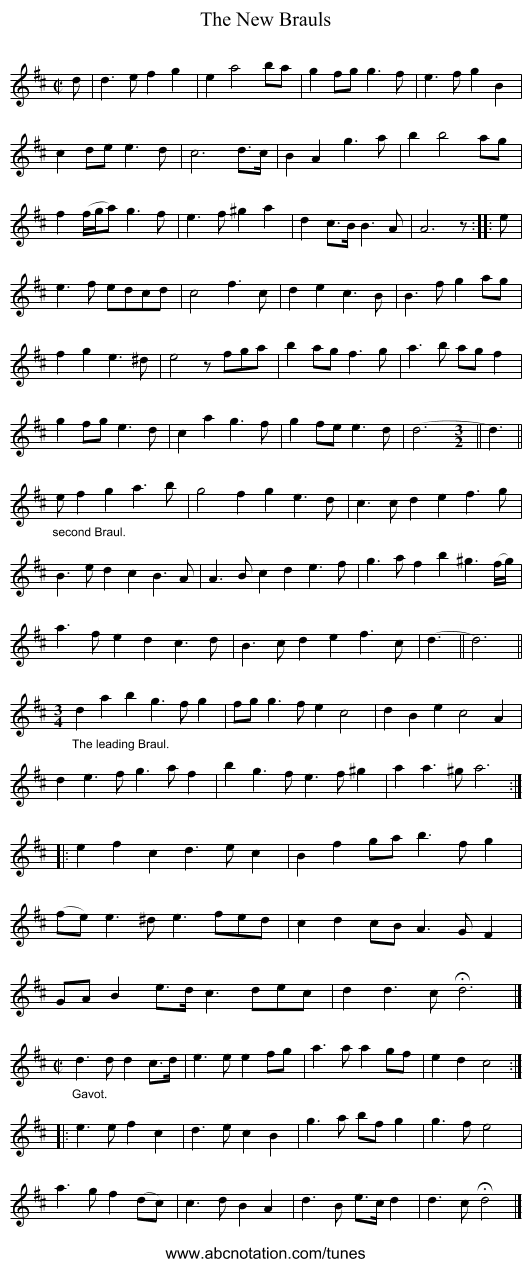 The New Brauls - staff notation